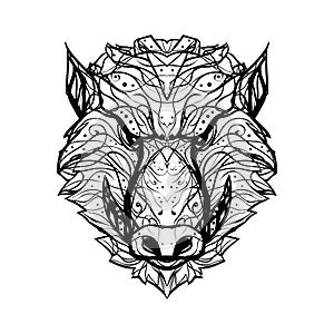 Angry, aggressive wild boar/aper- black and white vector logo is photo