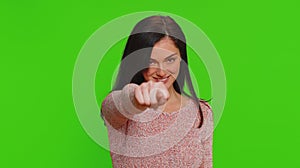 Angry aggressive woman showing fig negative gesture, you dont get it anyway, rapacious, avaricious