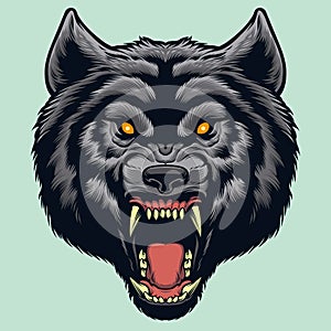 Angry alpha Wolf face close up
