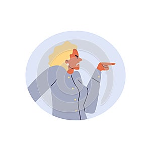 Angry annoyed woman point finger to something, cartoon vector on white