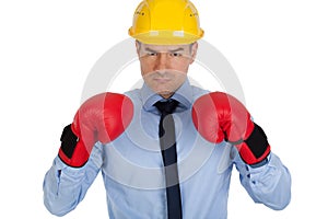 Angry architect with boxing gloves.