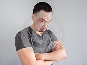 Angry face of asian man portrait.