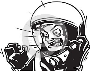 Angry astronaut landing down comics style black