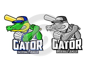 Angry Baseball Gator Cartoon Mascot Logo