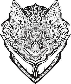 Angry bat. Isolated. Coloring page.