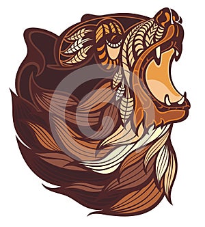 Angry Bear Head in brown colors