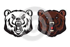 Angry bear head. Grizzly Bear Mascot Head. Design element for logo, label, sign