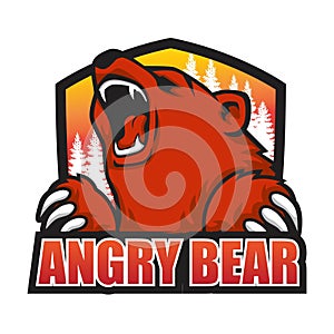 Angry Bear Mascot Vector Design. Red Bear Mascot