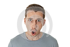 angry bearded man shouting on white studio background