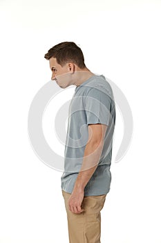 angry bearded man shouting on white studio background