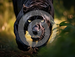 Angry Black Jaguar Stalking Forward