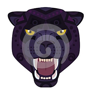 Angry black panther head Logo. Wild cat vector decorative Emblem.