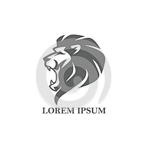 Angry Black And White Lion Head, Vector Logo Design, Illustration, Template