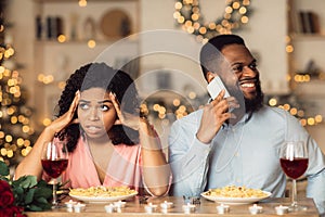 Angry Black Woman On Date, Man Talking On Phone