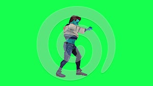 This angry blue giant is punching and fighting from the left angle on the green screen 3D people walking background chroma key Vis