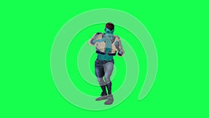 This angry blue giant is punching and fighting from the opposite angle on the green screen 3D people walking background chroma key