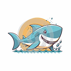 Angry blue shark logo character mascot icon funny cartoon vector style