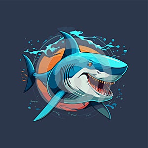 Angry blue shark logo character mascot icon funny cartoon vector style