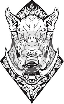 Angry boar. Isolated. Coloring page.