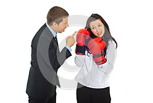 Angry boss argue employee woman photo