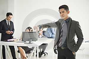 Angry boss complaining staff in office