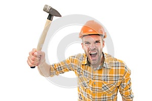 Angry boss. Destroy and build. Repair service. Repair and renovation concept. Handyman home repair. Repairing and