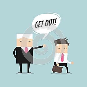 Angry boss firing employee. Layoff concept, jobless and employee job reduction concept vector