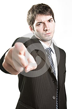 Angry boss or furious business man pointing