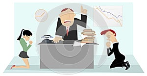 Angry boss scolds staff illustration