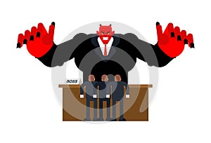Angry boss at table. business manager anger man. Businessman table work