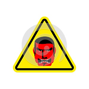 Angry Boss Warning sign yellow. Evil Head Hazard attention symbol. Danger road sign triangle terrible Director