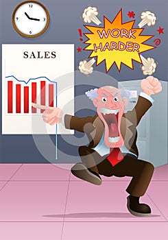 Angry boss watching bad sales chart