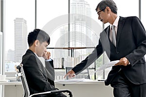 Angry boss yelling at employee, business concept, Asian businessman