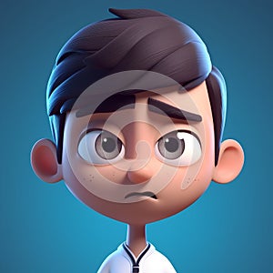 Angry boy. Cartoon character. 3d illustration. Blue background.