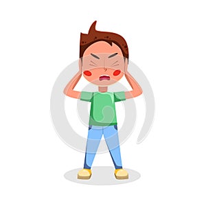 Angry Boy, Naughty Hoodlum Kid Character Cartoon Style Vector Illustration photo