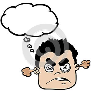 Angry boy with thought bubble