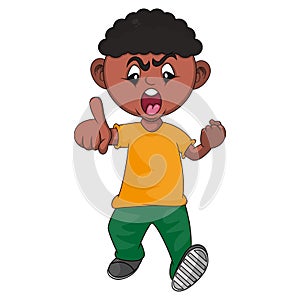 The angry boy is walking and pointing his finger cartoon vector illustration