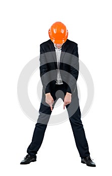 Angry building inspector pointing at the floor