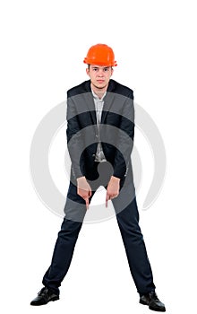 Angry building inspector pointing at the floor