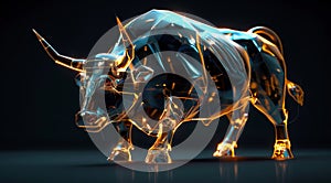 An angry bull is depicted engaging in trading activities with a computer. Generative AI