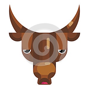 Angry bull face emoji, annoyed and sad cow icon isolated emotion sign