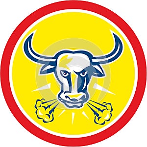 Angry Bull Head Circle Retro