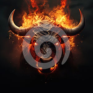 Angry bull head with fire