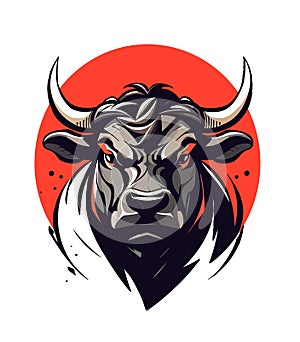 Angry Bull Head Mascot Logo in red palette. Vector Illustration Design Concept.