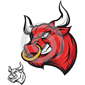 Angry Bull head - red