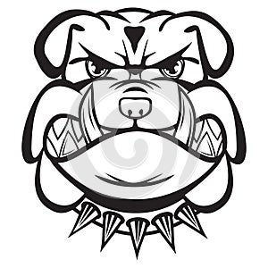 Angry bulldog head black and white
