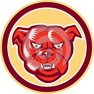 Angry Bulldog Mongrel Head Circle Retro