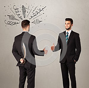 Angry business handshake concept