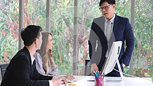 Angry business person dispute work problem in group meeting