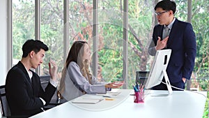 Angry business person dispute work problem in group meeting